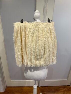 Hayden Cream Textured Fringe Mini Skirt